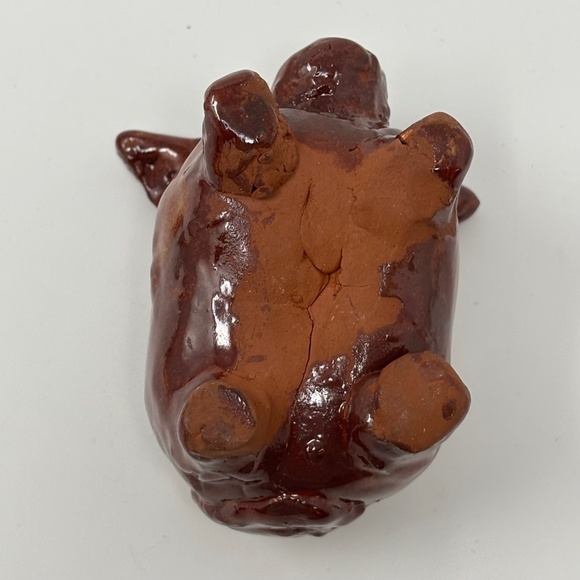 Handmade Pottery Pig Piggy Bank Brown Glaze Big Ears Rustic Folk Art Unmarked - Picture 7 of 8